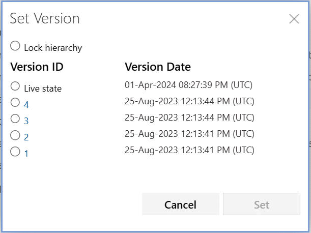 UI of version management within Modern Requirements4DevOps.