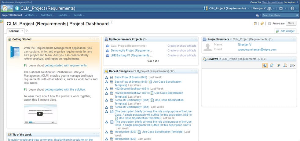 UI of IBM DOORS.