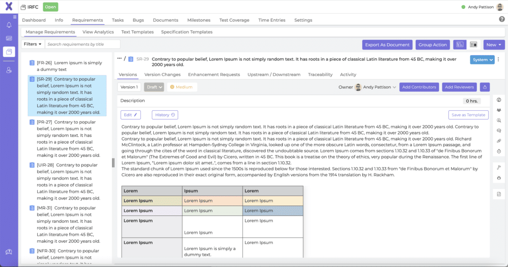 UI of the Xebrio ALM showing work items on the left, expanded on the right.